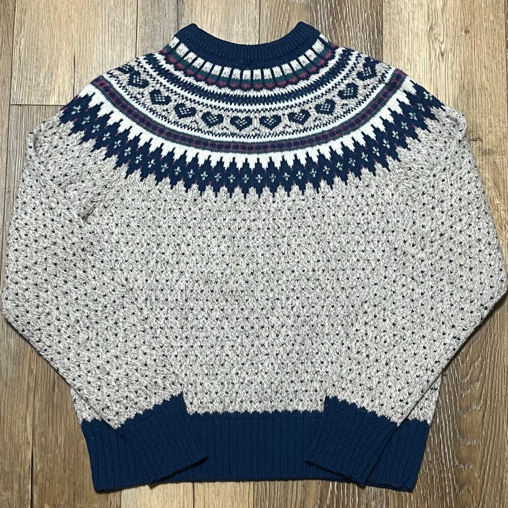 Vtg Woolrich Fair Isle Heart Sweater XL Birdseye Blue Cottagecore Countrycore - Picture 3 of 5